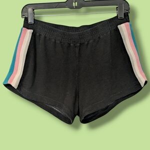 Monrow Black Multi Color Stripe Mid-Rise Soft Knit Pull-On Lounge Shorts Retro